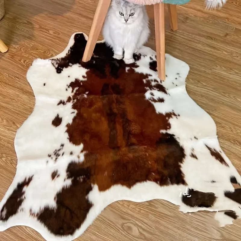 Luxury Faux Cowhide Mat - Soft Plush Animal Print Mat, Washable &, Brown