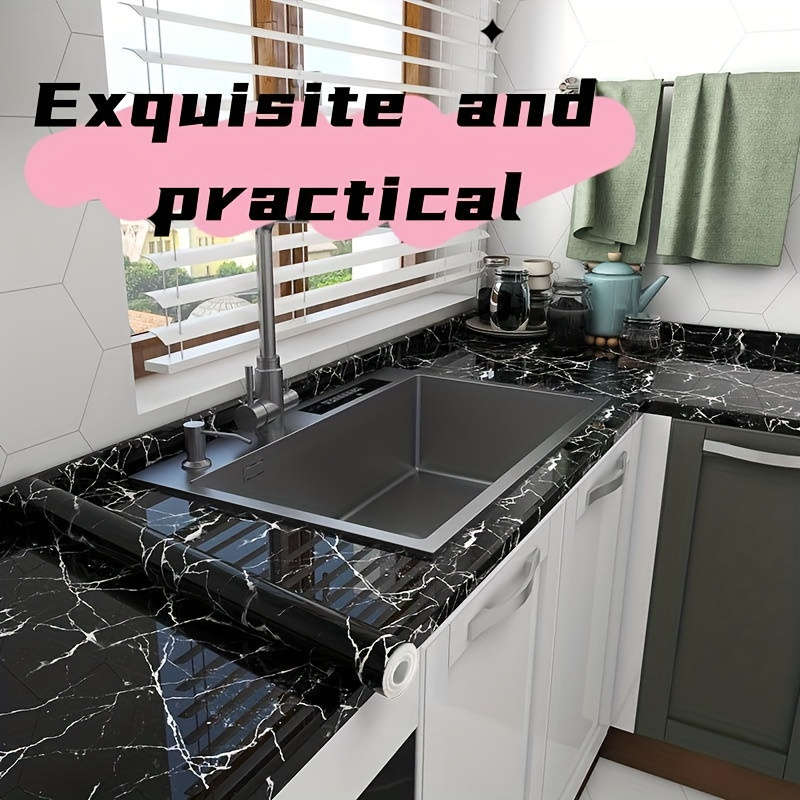 1pc "Durable Paper" Waterproof Oil-Resistant Self-Adhesive Kitchen Decal Black Marble Wallpaper