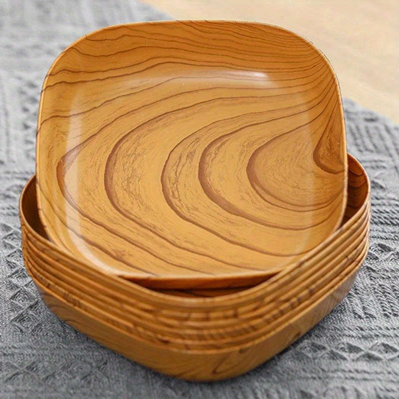 4pcs Creative Imitation Wood Plastic Snack Plate Vinegar Dish Restaurant Sushi Breakfast Dried