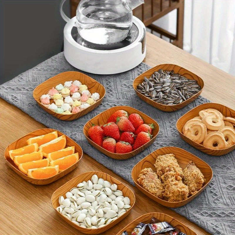 4pcs Creative Imitation Wood Plastic Snack Plate Vinegar Dish Restaurant Sushi Breakfast Dried