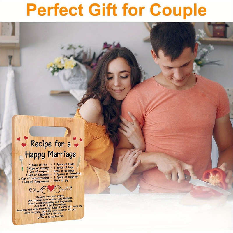 1pc Happy Marriage Engraved Bamboo Cutting Board Perfect Wedding Bridal Shower Gift for Couples