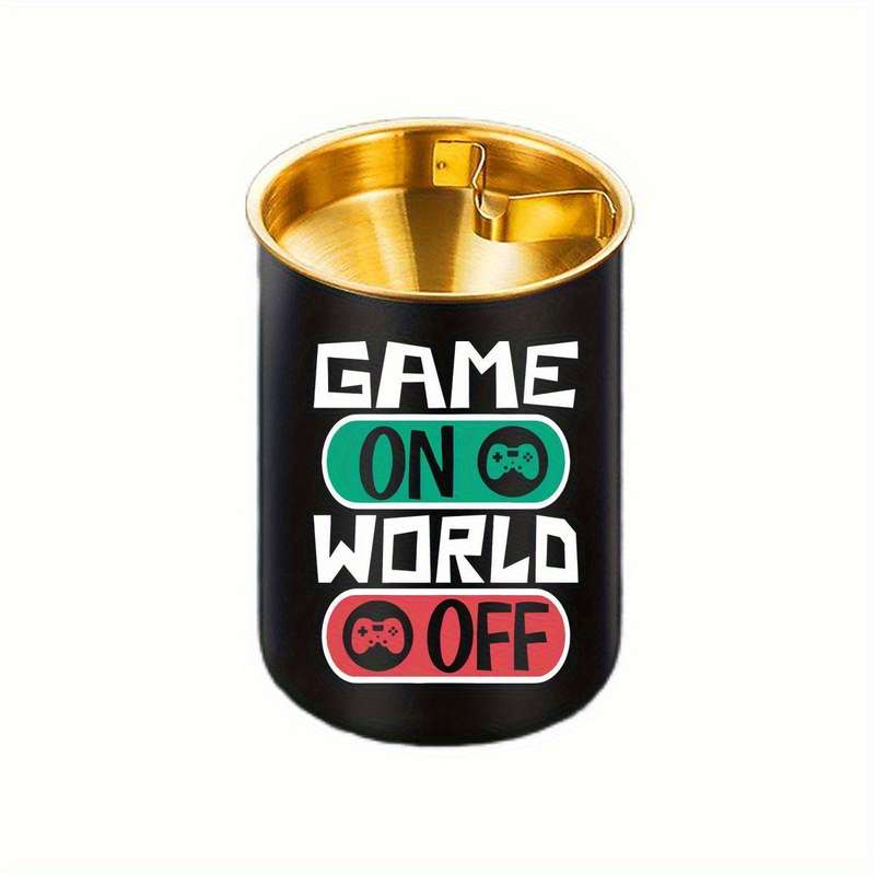 1pc JT Stainless Steel Ashtray with Game Controller ON OFF Design Portable Oval Black Golden Ga