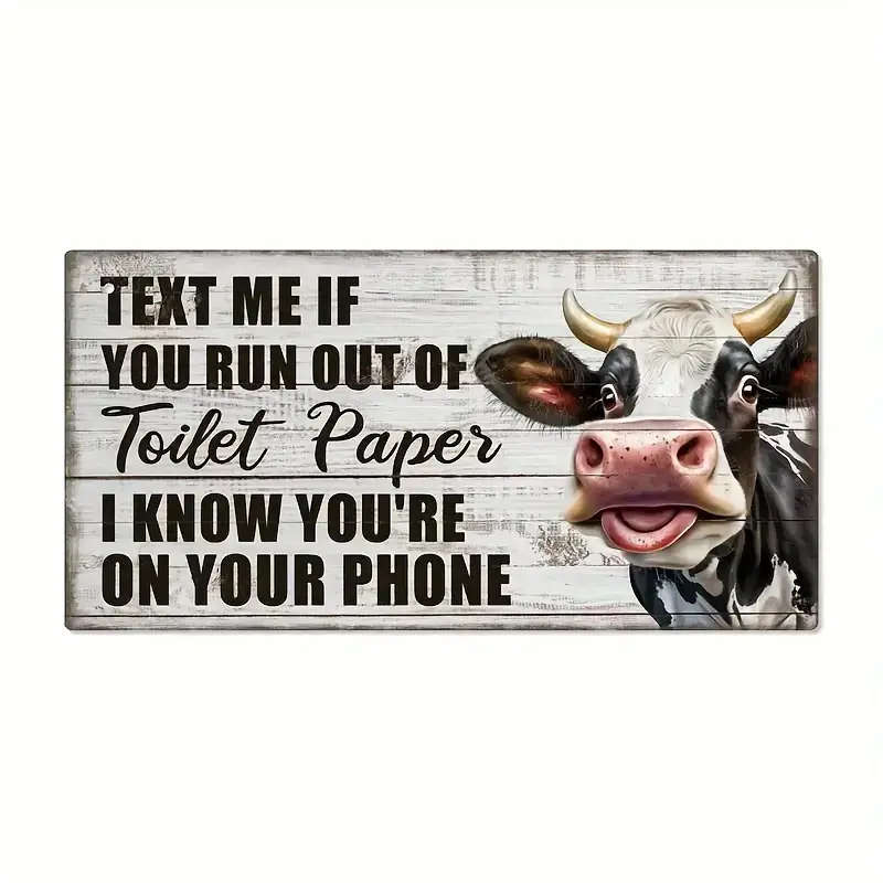 1pc Funny Cow Pattern Wooden Bathroom Sign Text Me If Your Toilet Paper Runs Out Perfect for Home Sp