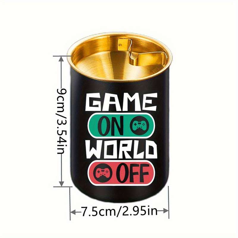 1pc JT Stainless Steel Ashtray with Game Controller ON OFF Design Portable Oval Black Golden Ga