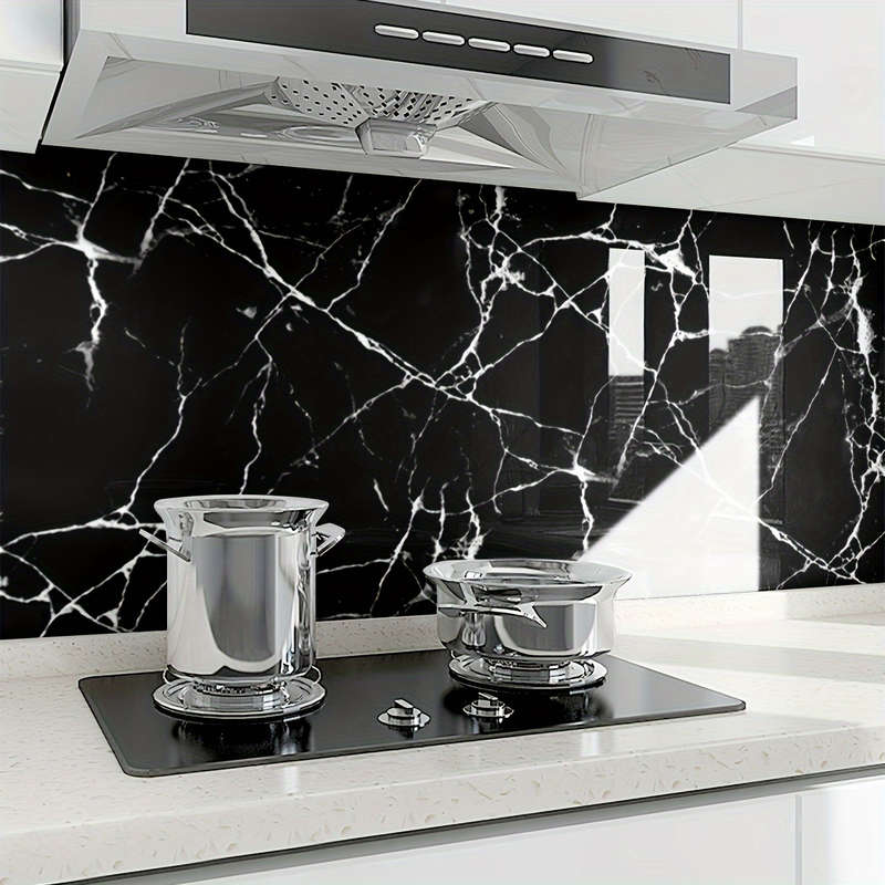 1pc "Durable Paper" Waterproof Oil-Resistant Self-Adhesive Kitchen Decal Black Marble Wallpaper