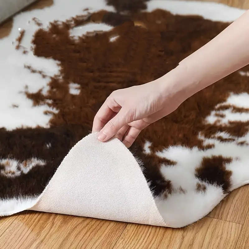 Luxury Faux Cowhide Mat - Soft Plush Animal Print Mat, Washable &, Brown