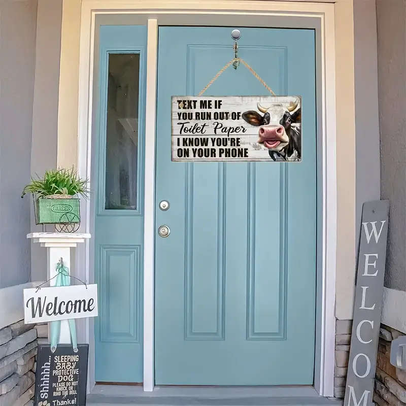 1pc Funny Cow Pattern Wooden Bathroom Sign Text Me If Your Toilet Paper Runs Out Perfect for Home Sp