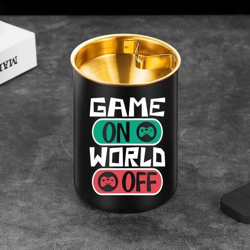 1pc JT Stainless Steel Ashtray with Game Controller ON OFF Design Portable Oval Black Golden Ga