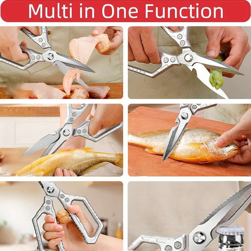 1pc Heavy-Duty Stainless Steel Kitchen Scissors Multi-Purpose Meat Bone Cutting Sharp Du