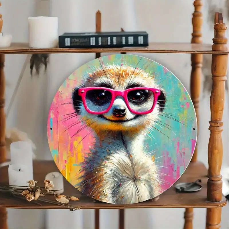 1pc Festive Animal Eye-Catching 20X20Cm Metal Sign A Whimsical Meerkat in Glasses Perfect for Home O