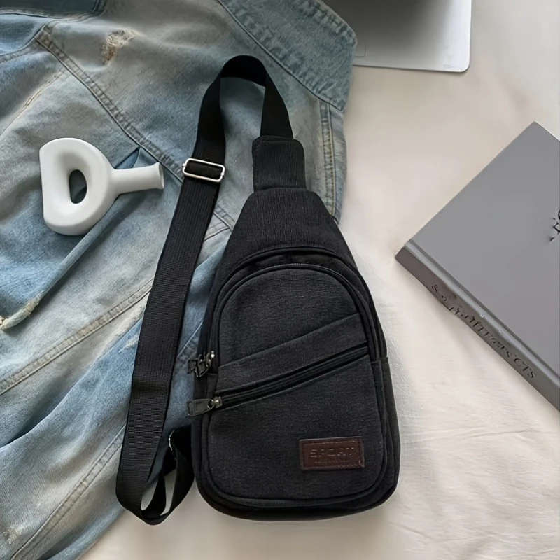 1pc Casual Canvas Men's Chest Bag Multipocket Sling Shoulder Pack with Zipper Closure for Travel Cas