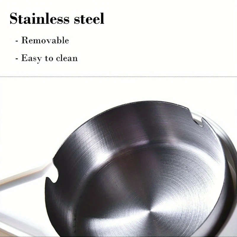 1pc Wall-Mounted Plastic Ashtray with Stainless Steel Cover Uncharged Self-Adhesive Smoke Receptacle