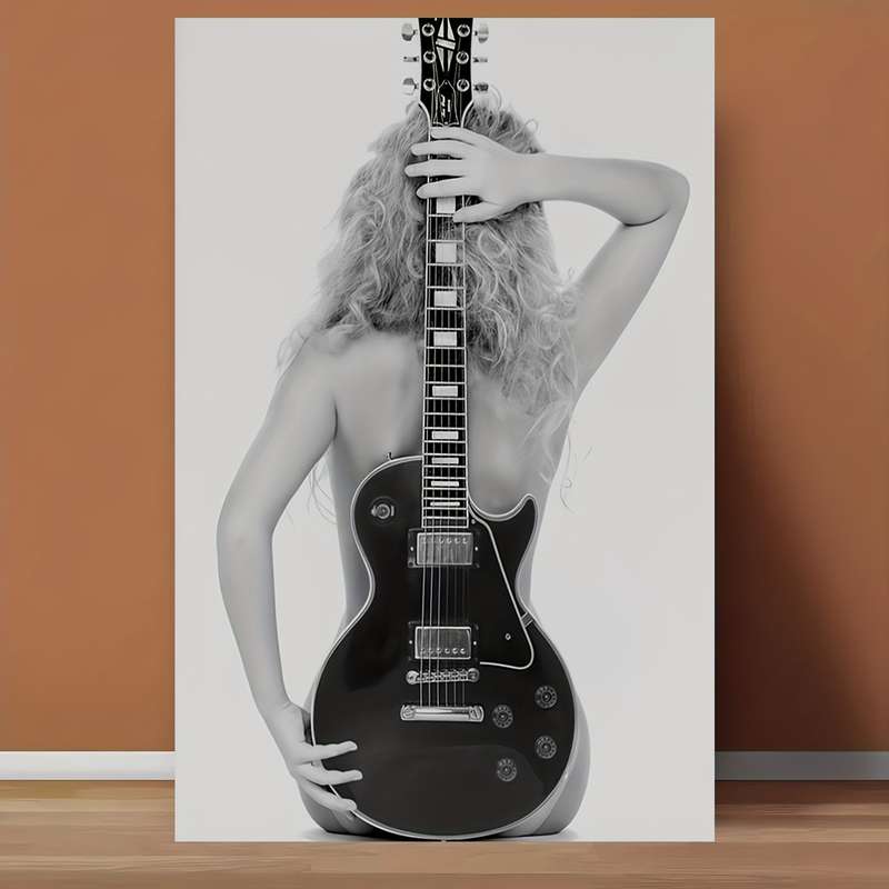 1pc Vintage Gibson Guitar Canvas Art Print Frameless 30.48x45.72 cm Poster Black White Music-I