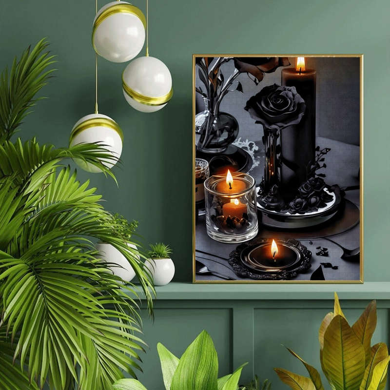 1000pcs Black Rose Candle Holder Jigsaw Puzzle Large Paper Puzzle for Adults Inter