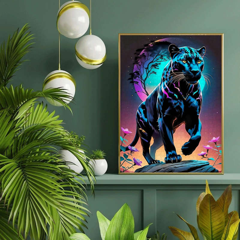 1000pcs Black Panther Moonlit Night Large Paper Puzzle Challenging DIY Home Decor