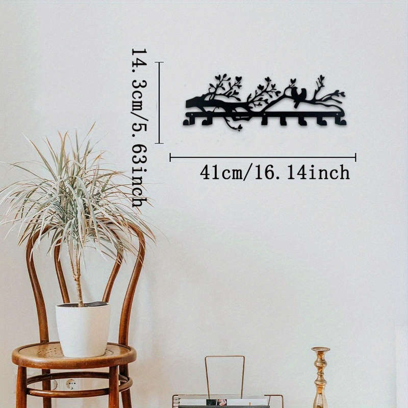 Fashion Black Metal Coat Hooks Wall Mount Bird Branch Design Easy Install Entryway Organizer Mode
