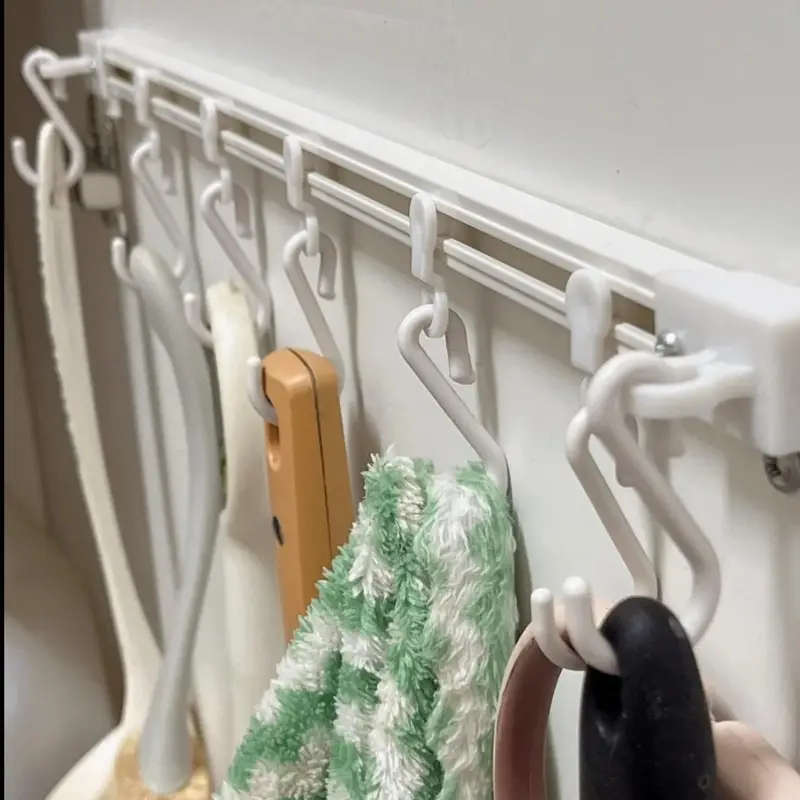 Seamless Adhesive Kitchen Storage Rack With 10 Sliding Hooks