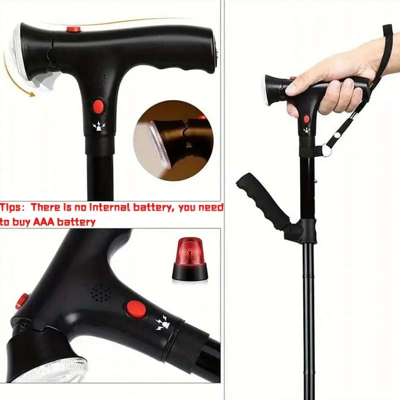 1 Piece Aluminum Alloy Walking Stick With Led Light And Siren