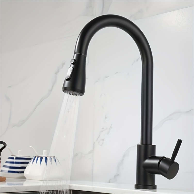 1pc Stainless Steel Pull-Out Spray Kitchen Faucet Modern High Arc Single Handle Oil Rub Surface F