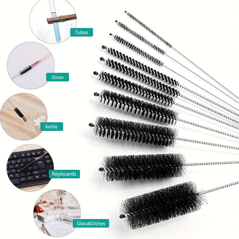 10-Piece Multi-Size Stainless Steel Brush Set for Narrow Space Cleaning Reusable Tube Brushes