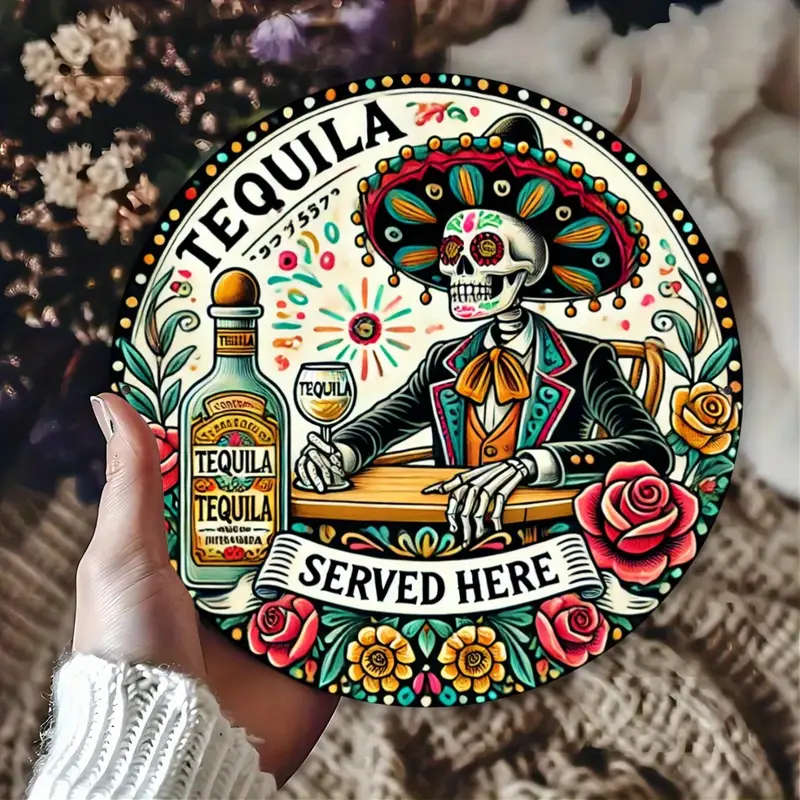 1pc Mexican Skull in Suit Aluminum Sign 20cm Chic Wall Art for Home Bar Cafe Garage Decor Tequila Se