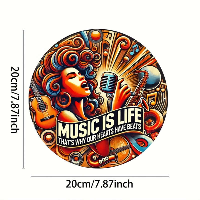 1pc  Vintage Music Is Life Round Aluminum Wall Art Sign 20.32x20.32cm Durable Easy-to-Hang