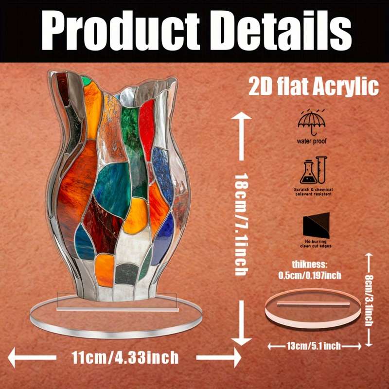 1pc 2D Flat   Elegant Acrylic Vase Decoration 11.0cm X 18.03cm an Ideal Choice for Home And Of