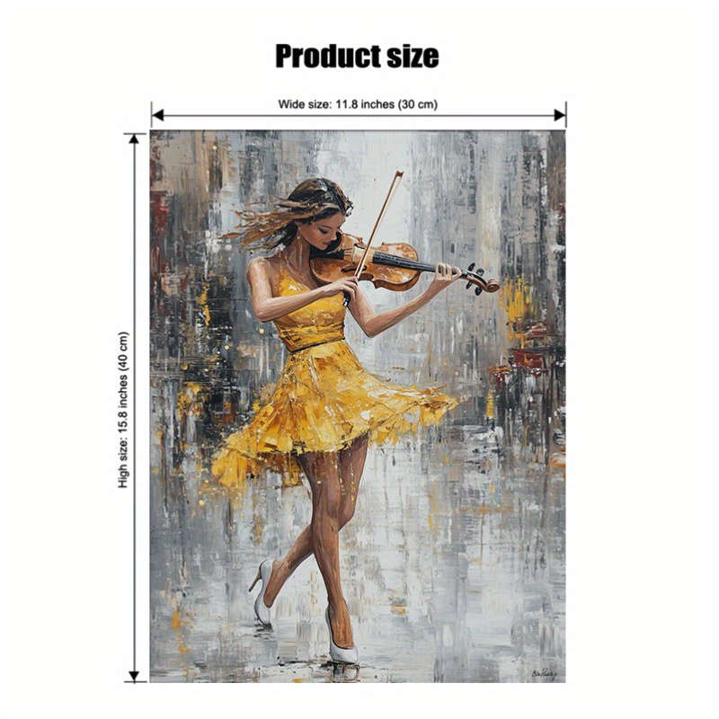 1pc  Dynamic Violin Playing Lady Canvas Art Energetic Performance in Yellow Dress a Beaut