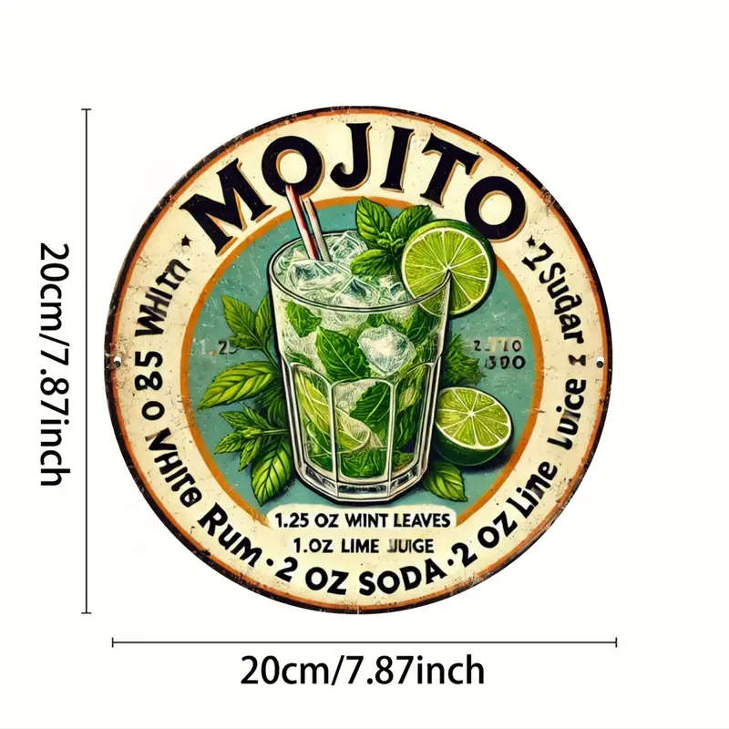 1pc Room Decor Vintage Havana Mojito Drink Aluminum Sign Mojito Recipe Wall Art for Home Kitchen Res