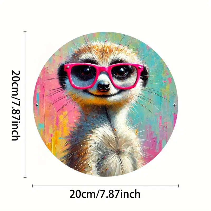 1pc Festive Animal Eye-Catching 20X20Cm Metal Sign A Whimsical Meerkat in Glasses Perfect for Home O