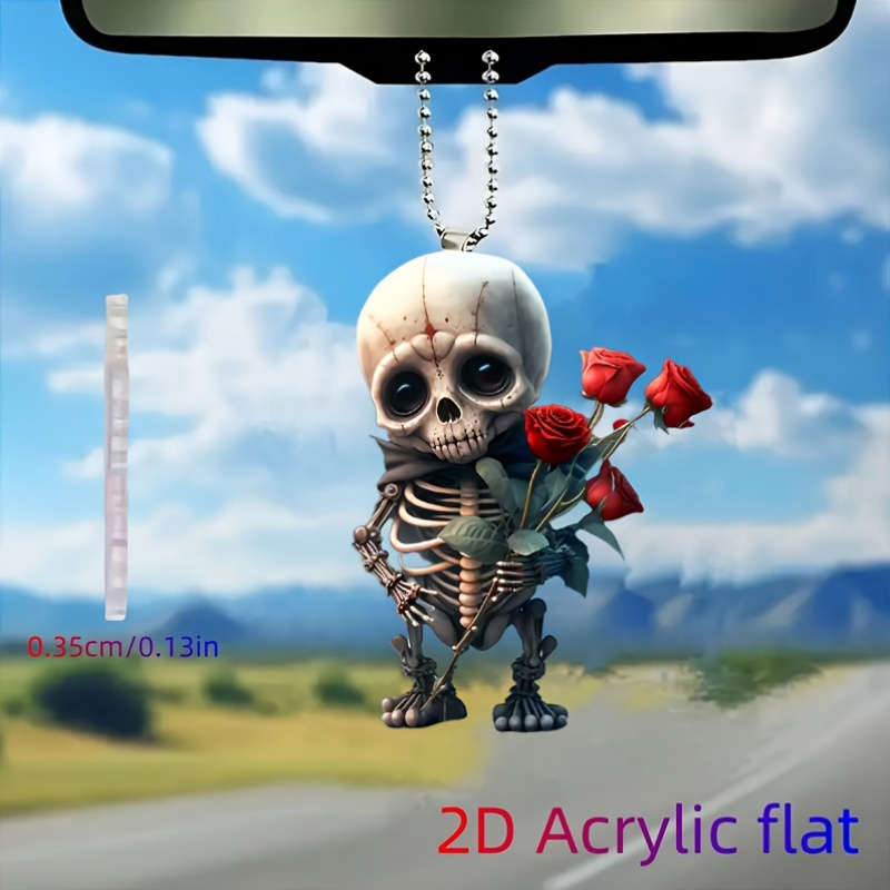1pc 2D Flat  Gothic Style Skeleton Hand with Red Roses  Acrylic Pendant Versatile Hanging Orna
