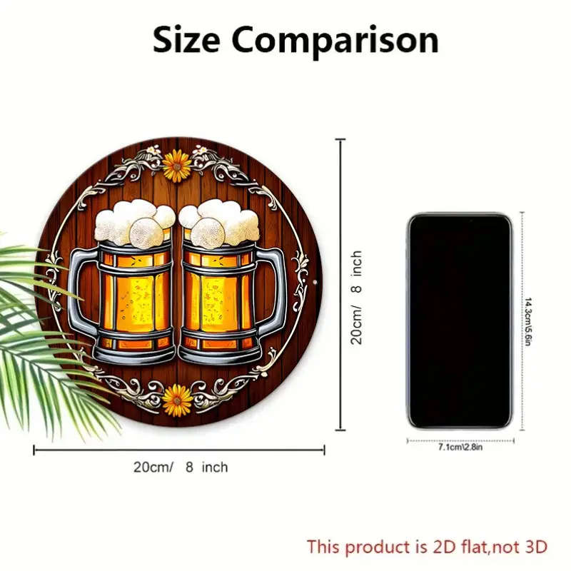 1pc Vintage Beer Mug Aluminum Wall Art 20.32x20.32cm Decorative Sign Plaque Humorous Festive Home Ba