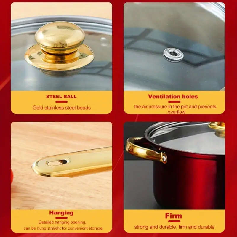 12-Piece Red Stainless Steel Frying Pan Set with Lids