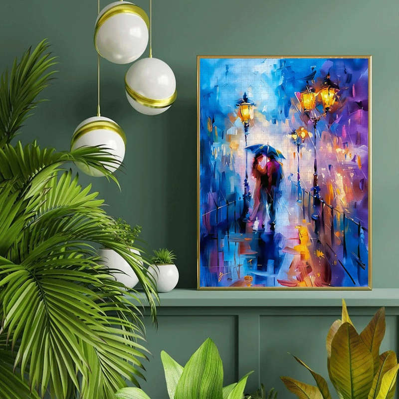 1000pcs Romantic Rainy Night Couple Scene Jigsaw Puzzle Large DIY Paper Puzzle for