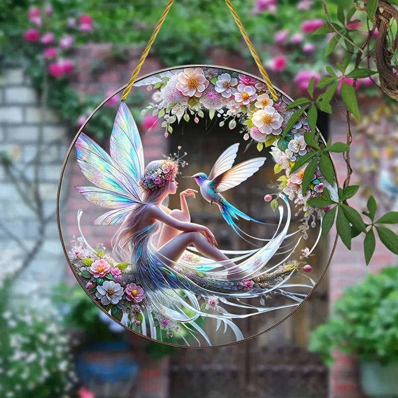 1pc 2D Flat  Glam Acrylic Fairy And Hummingbird Hanging Ornament Waterproof Scratch Resistant N