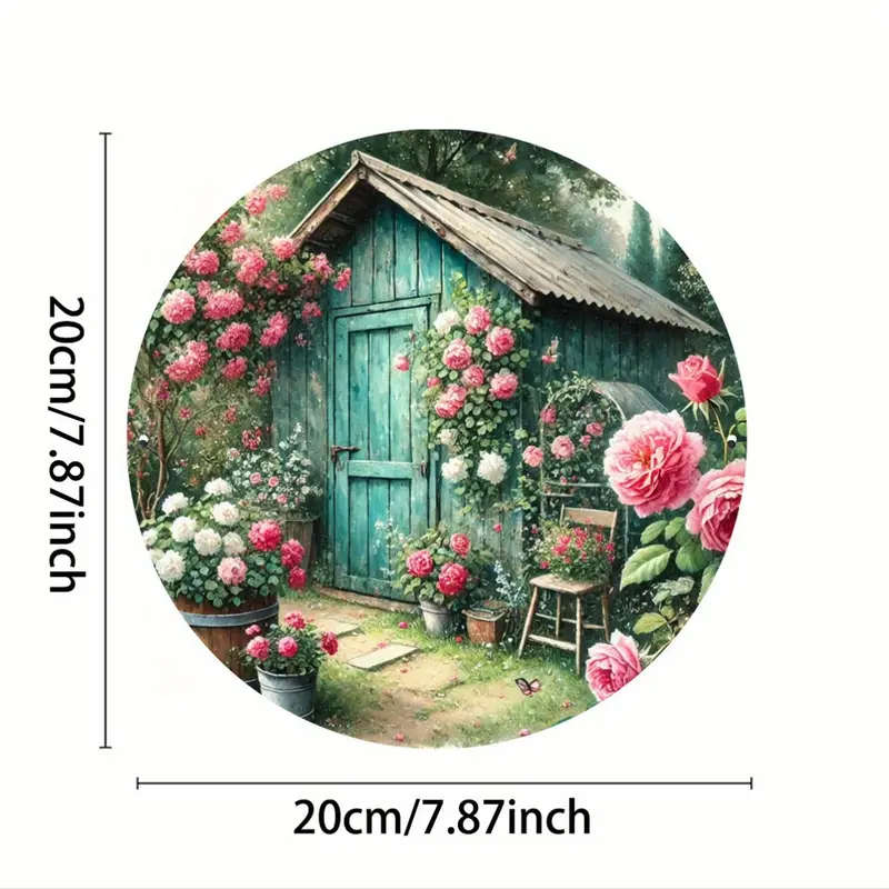 1pc Vintage Floral Watercolor Art Metal Sign Iron 19.81cm Round Wall Decor Rustic Garden Shed HD Pri