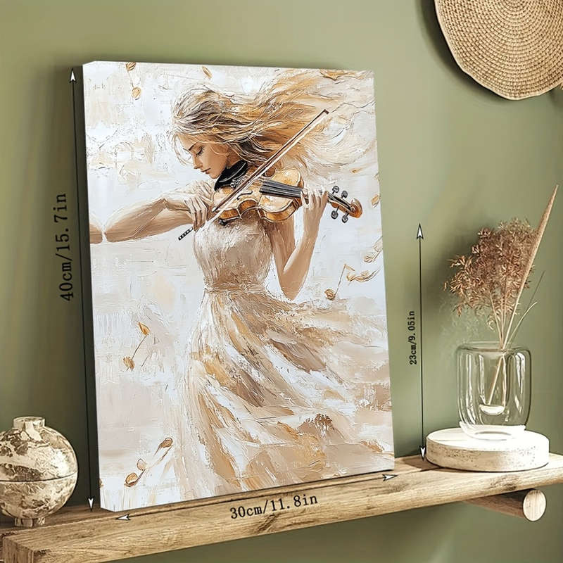 1pc Canvas Art Featuring a Beautiful Woman Playing The Violin Dressed Elegantly Framed for Wall D