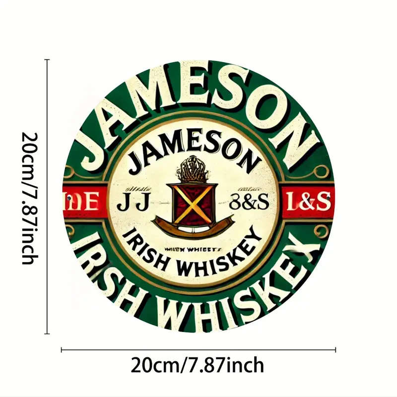 1pc Vintage Irish Whiskey Metal Wall Sign 20.32x20.32cm Round Aluminum Art Durable Weather-Resistant