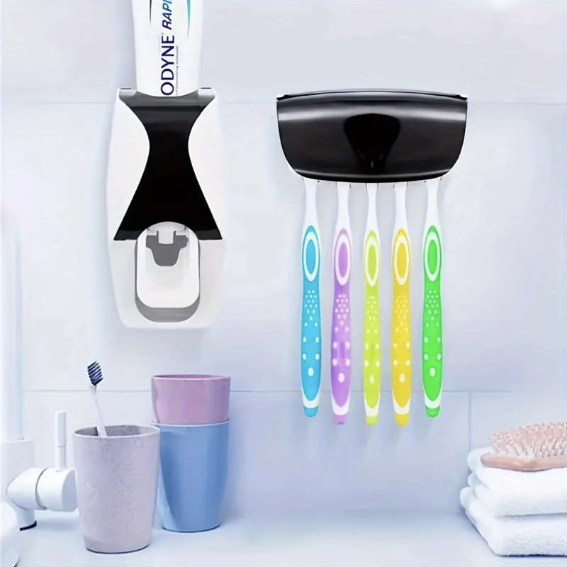 1Pc 5 Head Toothbrush Holder With Automatic Toothpaste Dispenser Wall Mounted