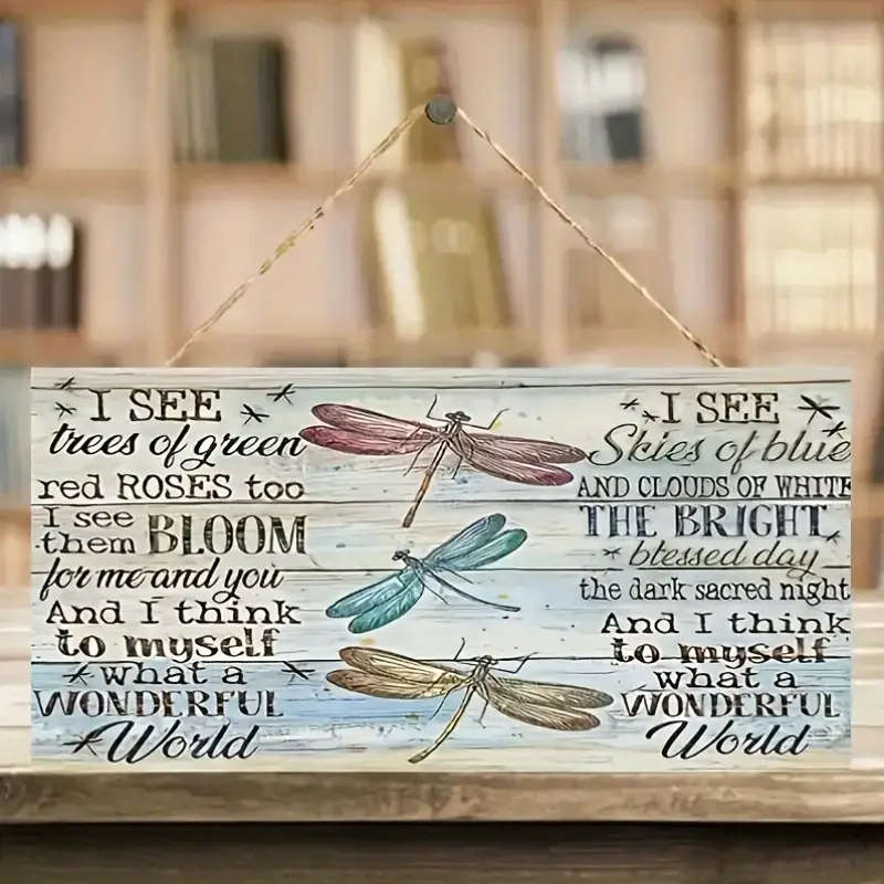 1pc Charming Dragonfly Wooden Wall Art Colorful Rustic Decor with Rope for Living Room Garden Bedroo