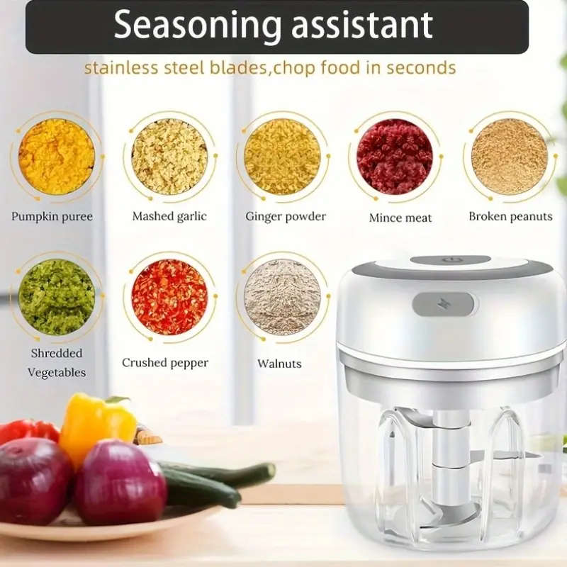1pc USB Rechargeable Electric Garlic Chopper Electric Mini Garlic Chopper 250ml Capacity USB Recharg