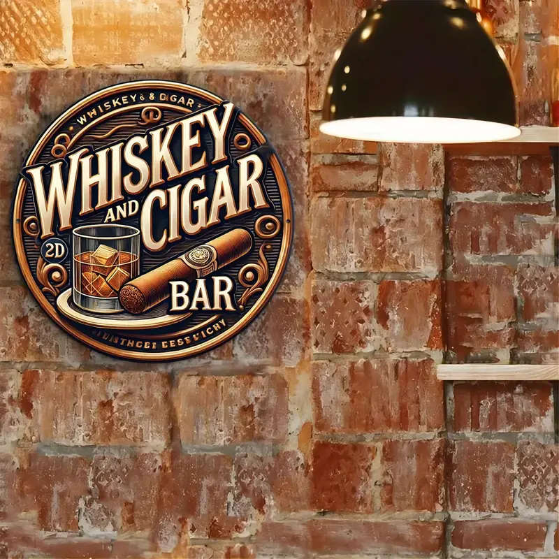 1pc Vintage Whiskey Cigar Metal Wall Art 20.32X20.32cm Aluminum Sign for Bar Man Cave and Home Decor