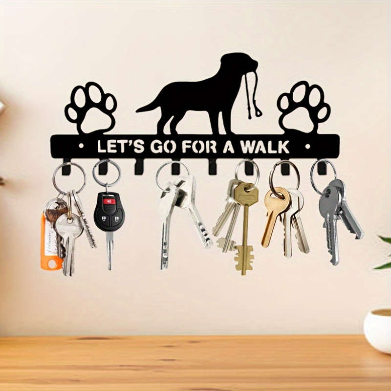 Contemporary Metal Dog Silhouette Key Hook Rack with Paw PrintsWall Mounted Key Holder for Entryw
