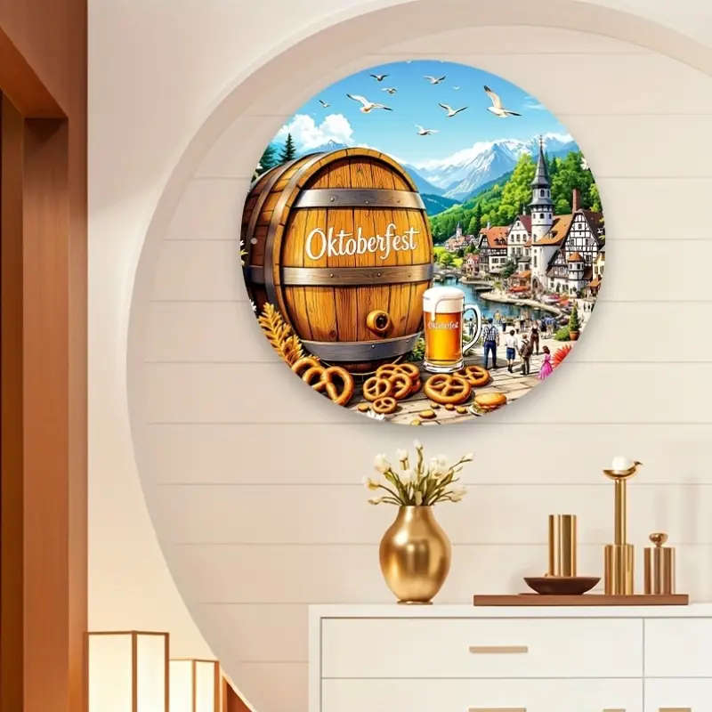 1pc Round Aluminum Oktoberfestival Town Sign The Perfect Gift for Bedrooms Kitchens Gaming Rooms Bal