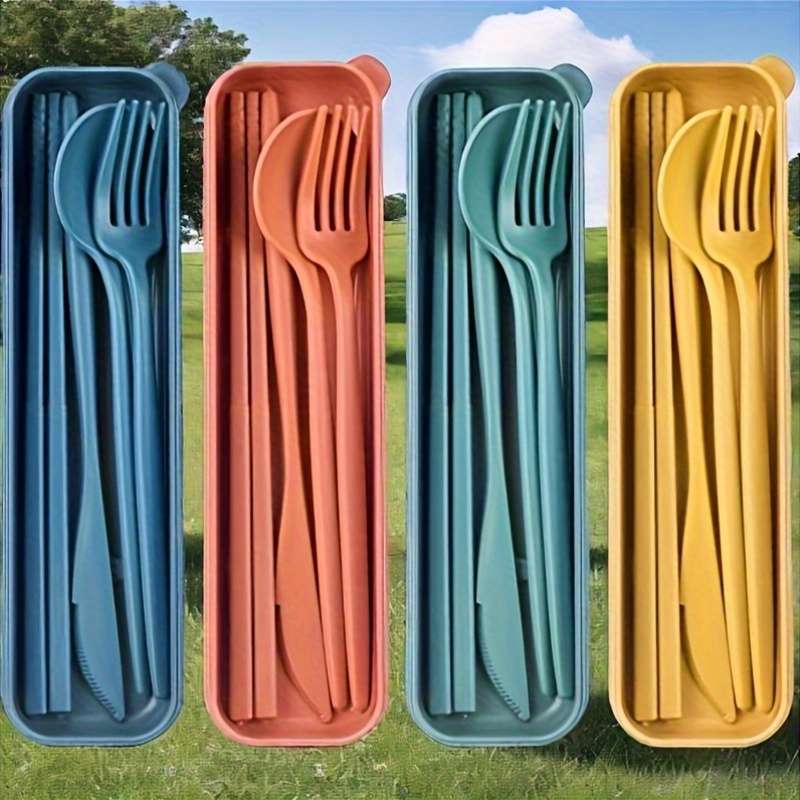 4pcs set Reusable Travel Cutlery Set With Storage Box Portable Tableware With Fork Spoon Kn