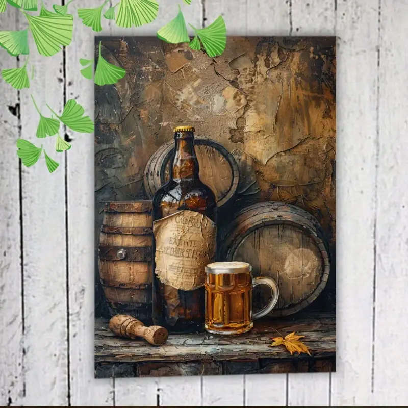 1pc Rustic Beer Barrel Scene Canvas Art 30.48x45.72cm Anime Theme Frameless Textured Wall Decor for