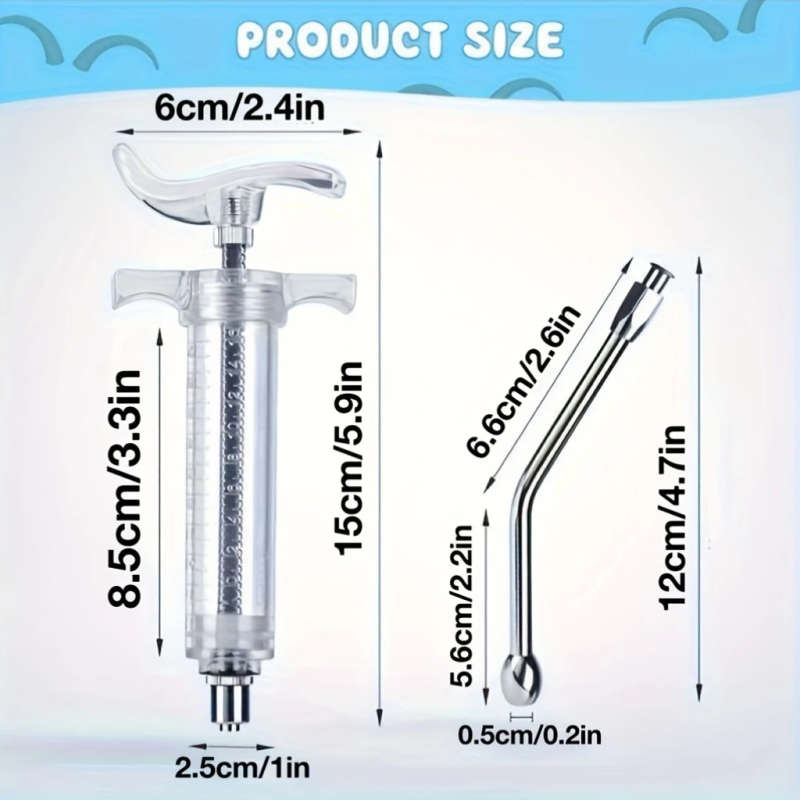 2-Pack Stainless Steel Reusable Goat Feeding Syringes