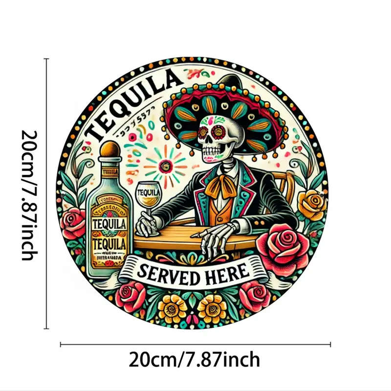 1pc Mexican Skull in Suit Aluminum Sign 20cm Chic Wall Art for Home Bar Cafe Garage Decor Tequila Se