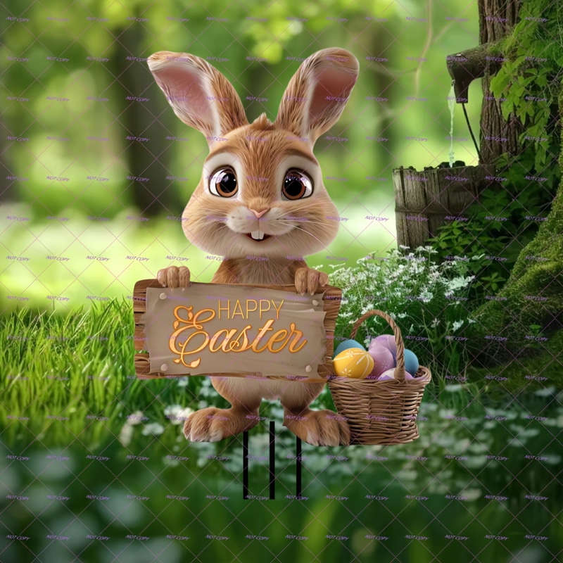 1pc 2D Flat A Cute Gray  Rabbit Welcomes The Arrival of Easter Perfect
