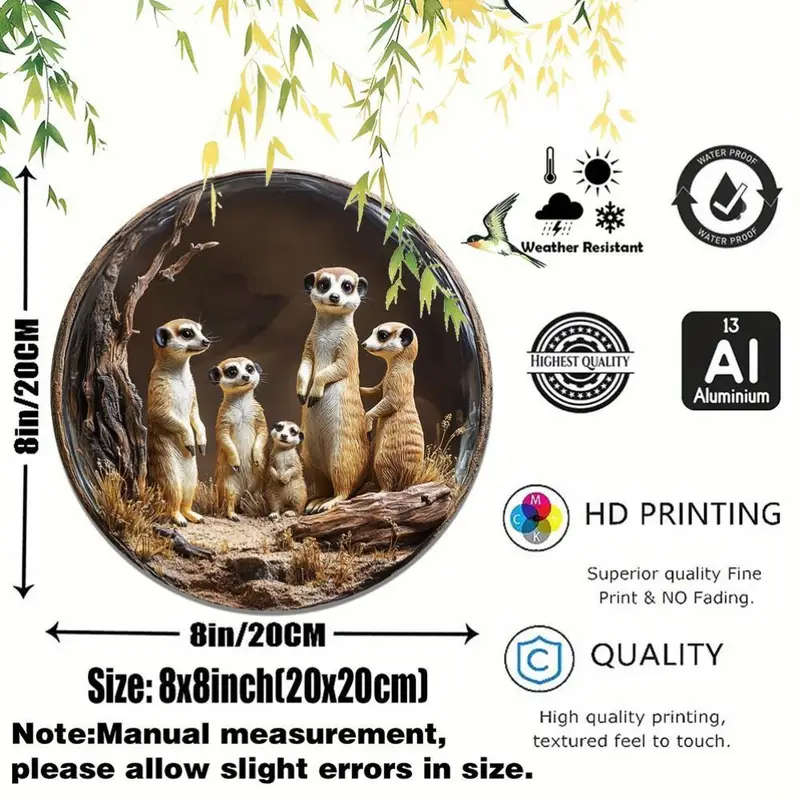 1pc Meerkat Family Metal Wall Art Sign Weather-Resistant Aluminum Decorative Plaque HD Printed Retro